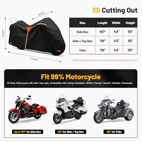 XYZCTEM Motorcycle Cover Heavy Duty Waterproof with Side & Top Box