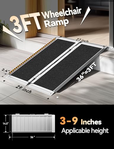 FACHNUO 3FT Portable Wheelchair Ramp for Home Steps, Non-Skid Aluminum Ramp - size: 3FT(Using height 3-9'')