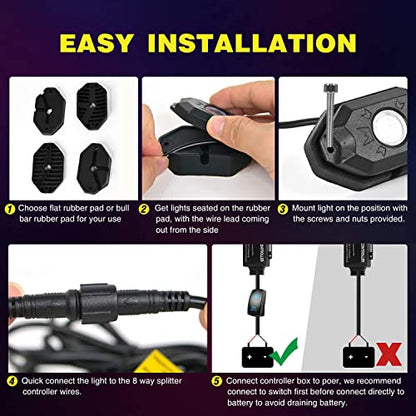 Nilight RGB LED Rock Lights Kit 8PCS Underglow Pod Lights - color: RGB 3LED, size: 8 Pods