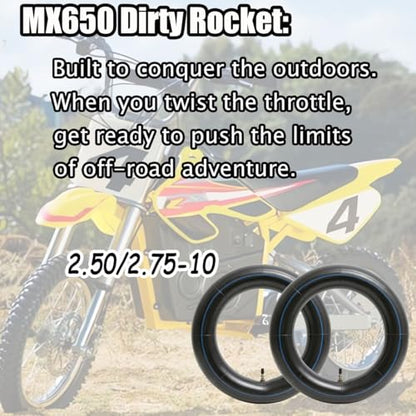 (2-Pack) 2.50/2.75-10 (80/90-10) Heavy Duty Dirt Bike Tire Inner Tubes, 2mm Butyl Rubber & TR4 Straight Valve - Fits Razor MX650, Honda CRF50/XR50, Suzuki DRZ70/JR50, Yamaha PW50