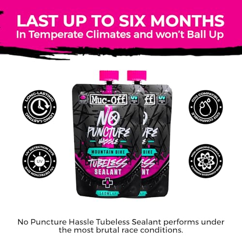 Muc-Off Tubeless Sealant 140ml Pouch (Pack of 2) | Super Lightweight Bike Tire Sealant | Seals Holes Up to 6mm | UV Dye + CO2 Compatible | for Downhill/Road/Gravel/MTB - size: 140ml (Pack of 2)