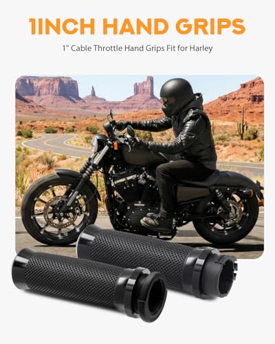 PBYMT 1inch Hand Grips, Cable Throttle Control Handlebar Grips Fit for Harley ’96-’07 Touring, ’08-’13 XR, ’96-Later XL, ’02-’17 VRSC, ’96-’17 Dyna (Except FXDLS) - color: Black