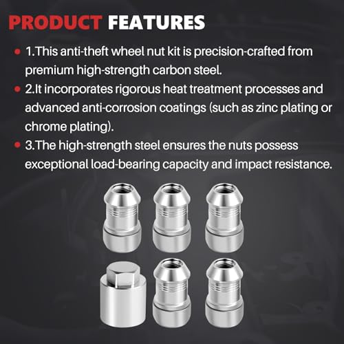Wheel Lock Lug Nuts Kit Compatible with Jeep Wrangler JL 2018-2024 Gladiator JT 2020-2024 Replace 82215711 Wheel Locks Locking Lug Nuts Set