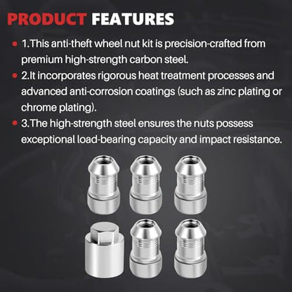 Wheel Lock Lug Nuts Kit Compatible with Jeep Wrangler JL 2018-2024 Gladiator JT 2020-2024 Replace 82215711 Wheel Locks Locking Lug Nuts Set