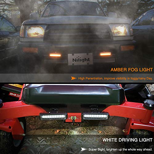 Nilight 10031W Amber White Dual Color Light Bar Wiring Harness Kit 16AWG with 12V Relay 15A Inline Blade Fuse Push Button Switch for Offroad Driving Light, 2 Leads - color: 16AWG Amber White Dual Color Push Button Switch Wiring Harness-2 Leads
