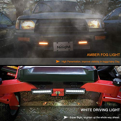 Nilight 10031W Amber White Dual Color Light Bar Wiring Harness Kit 16AWG with 12V Relay 15A Inline Blade Fuse Push Button Switch for Offroad Driving Light, 2 Leads - color: 16AWG Amber White Dual Color Push Button Switch Wiring Harness-2 Leads