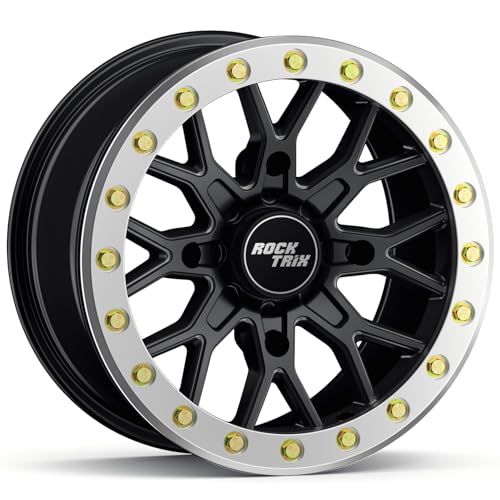 RockTrix RT104BL 15x7 Beadlock ATV UTV Wheel 4x156 4+3 Offset Black - 1pc - size: 15x7 (4+3)