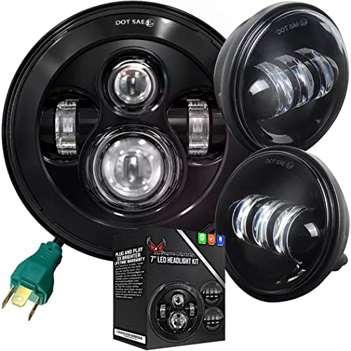 Eagle Lights 8700BPK 7 Inch LED Headlight with 4.5" LED Passing/Spot Lamp/Passing Light Kit Compatible With Harley Davidson® And Indian® Motorcycles - Generation I/Black Kit - size: No Installation Accessories