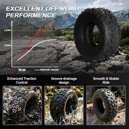 TUFFIOM 19x7-8 ATV UTV Tires for All-Terrain, 4PR Mini Bike Tires with Good Longitudinal Traction and Reversing Performance on Mud, Sand and Rocks, Tubeless, Set of 2 - size: 19x7-8 4PR (2 pack)