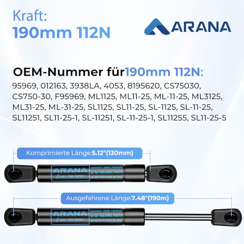 ARANA 7.5 inch 25lb Gas Struts for Truck Tool Box & Cabinet Door, 2 Pcs - size: 7.5 inch
