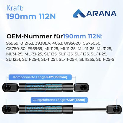 ARANA 7.5 inch 25lb Gas Struts for Truck Tool Box & Cabinet Door, 2 Pcs - size: 7.5 inch