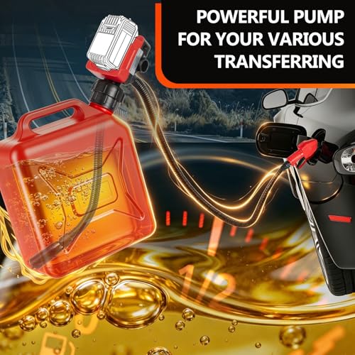 5GPM Cordless Fuel Transfer Pump,Auto-Stop & Hand Nozzle, Compatible with DeWalt 20V & Milwaukee 18V Batteries,Beep Alert, 51'' hose,Vertical Operated portable Pump for Diesel,Gasoline(Bare Tool)