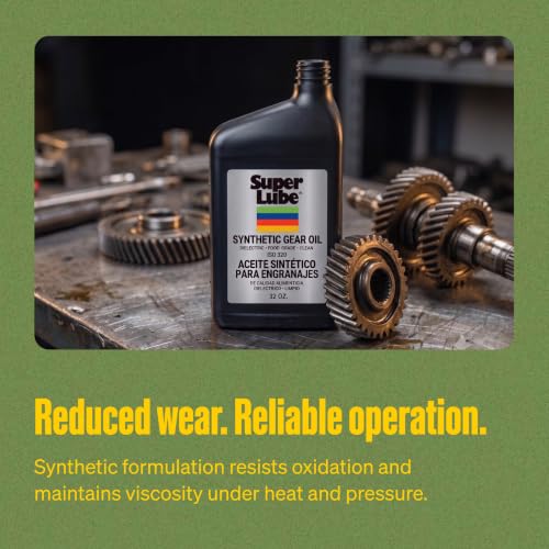 Super Lube Synthetic Gear Oil - Heavy Duty Synthetic Machinery Oil for Truck & Auto Maintenance - NSF H1 Food Grade Gear Lubricant - ISO 320 - Translucent Amber - Bottle - 1 qt (54300) - size: ISO 320 - 1 Quart