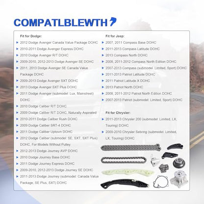 Timing Chain Kit with Water Pump for 2008-2015 Chrysler 200 Sebring 2.4L, 2009-2013 Dodge Avenger Journey 2.4L, 2007-2013 Jeep Compass Patriot 2.0L 2.4L | Includes Gears Guides Engine OEM Replacement - color: 2.0L 2.4L Chrysler Timing Chain