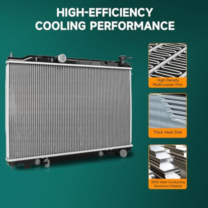 Aparts Engine Coolant Radiator Assembly Compatible with 2008-2013 Infiniti G37 3.7L V6, 2005-2008 Infiniti G35 3.5L V6 Replace# 21460JK90B;21460JK90A Automatic Transmission Oil Cooler