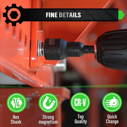 Magnetic Nut Driver Set, 20-Piece Metric & SAE 1/4" Hex Shank, Drill Socket Set, Impact Driver Bit Sets, Magnetic Bit Holder with Aluminum Alloy Snap Clip, 65mm Long Hex Bits, Quick Change Tool - color: 20pcs 65mm Black