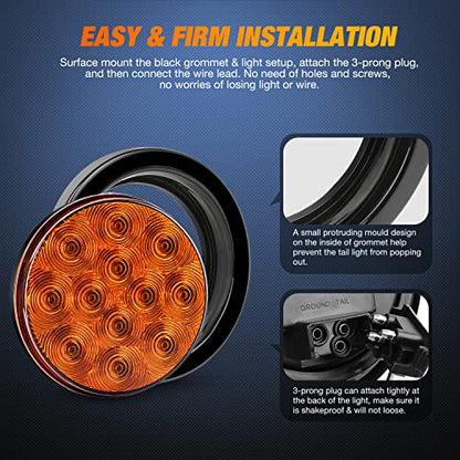 Nilight 4" Round Trailer Tail Light Amber Turn Signal Lights Flush Mount - color: Amber 2Pcs, size: 4 Inch