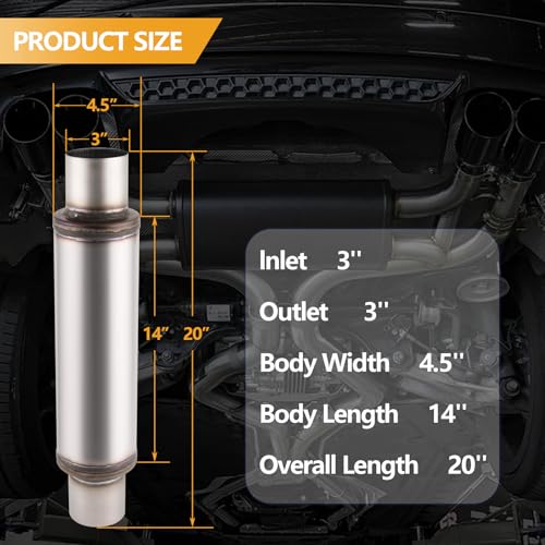 3 Inch Exhaust Muffler, 3" Inlet/Outlet 20" Overall Length Resonator, Stainless Steel Straight Through Design Performance Muffler, 1 PC - size: 3" Inlet 20" Overall Length(4.5" wide)