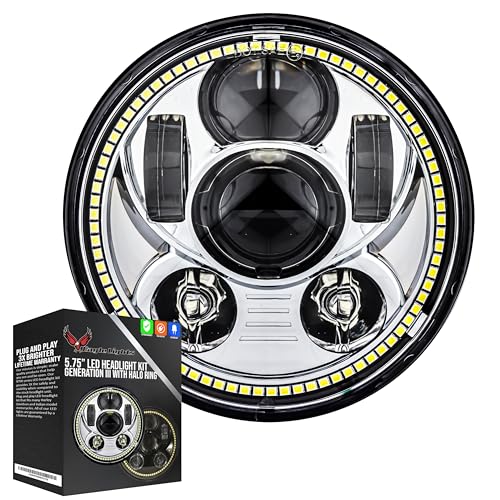 Eagle Lights 8900CG3H-SCOUT Indian Scout Motorcycle Headlight with White Halo Ring, Fits 2015+ Scout 60, Scout and Bobber, Chrome - color: Chrome with Halo Ring