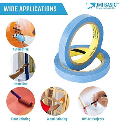 Blue Painters Tape Washi Paper - Assorted Size Multi Pack 44 Yard - No Residue Masking Tape for Painting Drafting Craft - Delicate Surfaces - Heat Resistant - Thin Thick (1/4 x 1/2 x 1 Inch - 6pK) - size: 1/4" x 1/2" x 1" Inch - 6pK