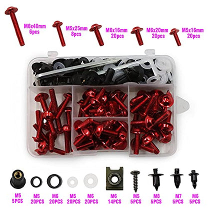 Worldmotop Fairing Bolt Kit Screws Fasteners Universal Compatible with Yamaha Honda Kawasaki Suzuki BMW,Fairing Bolt Kits Metric Bolts and Nuts Kit(red) - color: red
