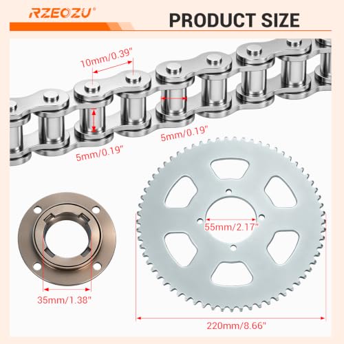 MX650 Dirt Bike Rear Sprocket 65 Tooth 35 Chain Upgrade Kit Replacement for Razor MX500 SX500 RSF650 Electric Dirt Rocket with MY1020 Motor Parts - color: Silver
