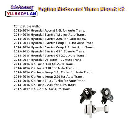 Yllhaoyuan Complete Engine Motor Transmission Mount Set - size: 2012-2014 Hyundai Accent 1.6L