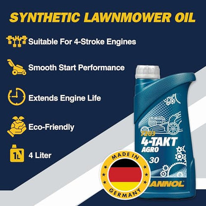 MANNOL 7203 SAE 30 Full Synthetic Lawn Mower Oil, Generator Lubricant, 1L (Pack of 3) - size: 1L (Pack of 3)