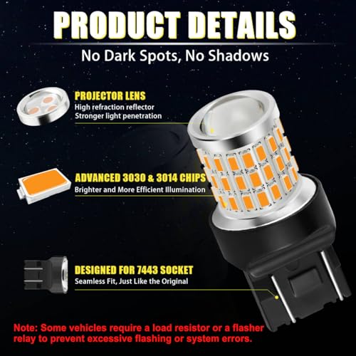 iBrightstar 7443 LED Bulb Amber, 7440 LED Turn Signal Bulbs Super Bright for Vehicle Blinker Lights and Turn Signal Lights, 2 Pack - color: Amber, size: 7443