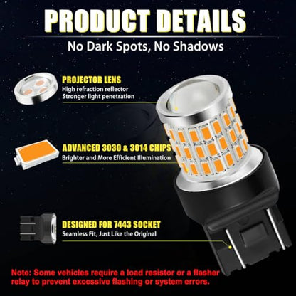 iBrightstar 7443 LED Bulb Amber, 7440 LED Turn Signal Bulbs Super Bright for Vehicle Blinker Lights and Turn Signal Lights, 2 Pack - color: Amber, size: 7443