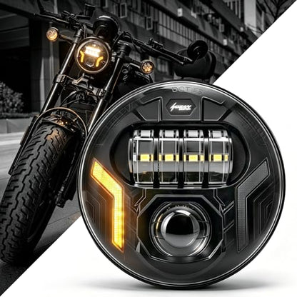 5.75 5-3/4 LED Headlight, Fits Sportster Iron 883, Dyna Street Bob, Indian Scout Bobber - Super Bright High Low Beam Projector Headlamp with V-Shape DRL, Waterproof Plug & Play Upgrade - color: 5.75 Inch Kingkang Style