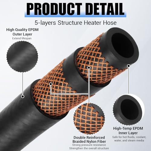 Outus 3/8" 25ft Heater Hose EPDM Coolant Radiator 85 PSI 2-Ply Black - size: 3/8" 25ft