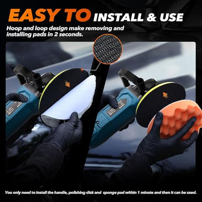 Buffer Polisher, 6 Inch/7 Inch 1600W Rotary Car Buffer Polisher Waxer, 7 Variable Speed 1000-3500 RPM, Detachable Handle for Waxing, Polishing & Scratch Removal - color: Blue