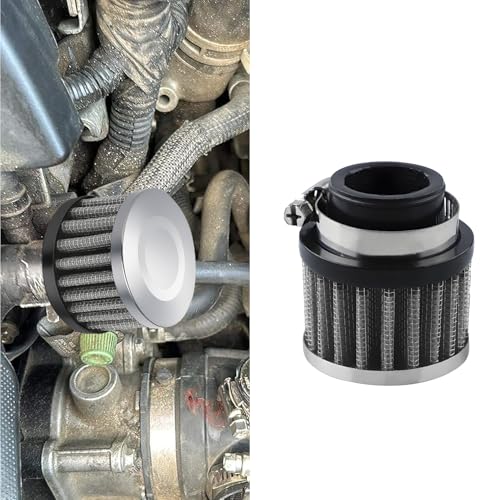 Air Filter, Valve Cover Breather, 25mm Auto Crankcase Cold Air Filter Cleaner with Adjustable Clamp, Breather Turbo Vent Cleaner Automotive Accessories Fit for Cars and Motorcycles (Silver) - color: Silver