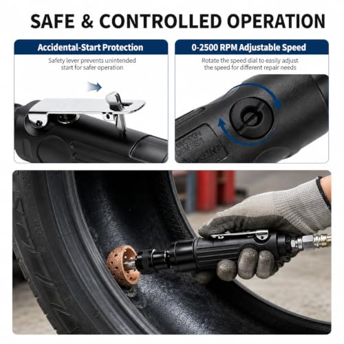 Air Tire Repair Polish Patch Tools Kit, 2500RPM Pneumatic Tire Buffer