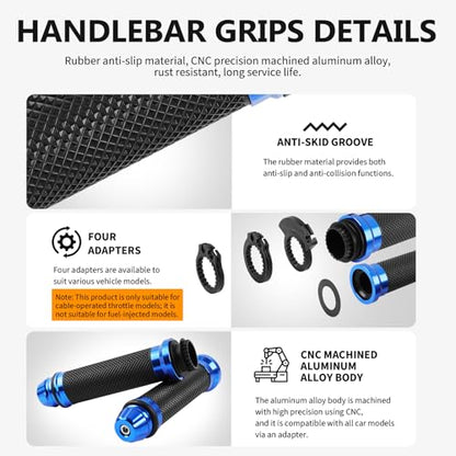DREAMIZER Universal 7/8" 22mm Motorcycle Handlebar Brake Master Cylinder Clutch Levers CNC Left & Right Set + Hand Grips Compatible with Harley Honda Kawasaki Yamaha Suzuki (Blue) - color: Blue