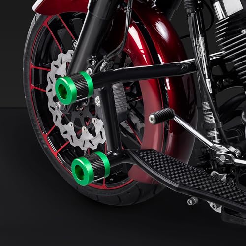 Advanblack Protek Two Step Highway Peg Crash Bar with CNC Slider Fit for 2014-2025 Harley Touring Road Glide Street Glide Electra Glide – Engine Guard Performance Upgrade (Green CNC w/Carbon Inlay) - color: Green CNC w/ Carbon Inlay