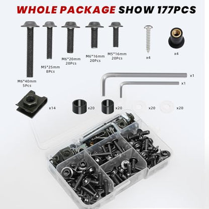 Titanium Motorcycle Fairing Bolt Kit 177Pcs, M5 M6 Stainless Steel - color: Titanium