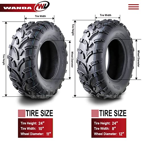 WANDA Set 4 ATV/UTV Tires 24x8-12 Front & 24x10-11 Rear /6PR P373... - size: 24X8-12&24X10-11