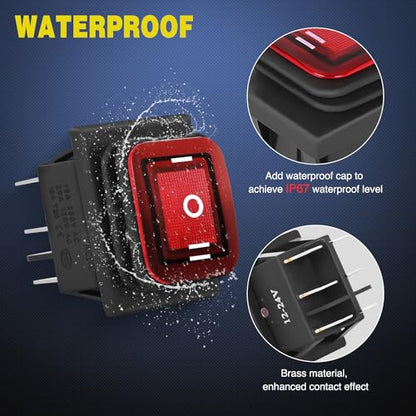 Nilight 2 Pack 6Pin DPDT On Off On Rocker Switch Latching Red LED Toggle - color: On Off On 2 PCS