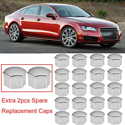 Gebildet 22 Pieces 17mm Chrome Wheel Nut Caps, Wheel Bolt Nut Caps Covers, Hexagonal Tire Nut Covers with Removal Tool Set for Cars - color: Chrome