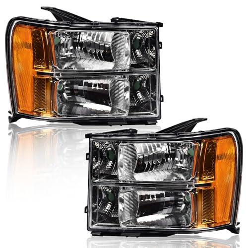 G-PLUS Tube Projector Headlights Assembly Fit GMC Sierra 1500 2500 HD 3500 HD 2007 2008 2009 2010 2011 2012 2013 2014 Headlamps Left & Right Clear Lens Chrome Housing Amber Reflector,faros delanteros - size: [Chrome] 2007-2014 Sierra