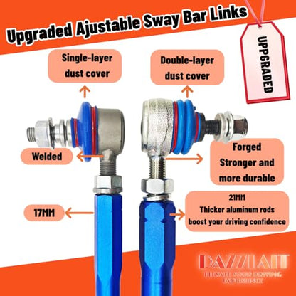 150mm-200mm Universal Adjustable Sway Bar End Links | M10 Stud with 12 mm Spacer Washer | Adjustable Sway Bar Links - size: 150MM-200MM