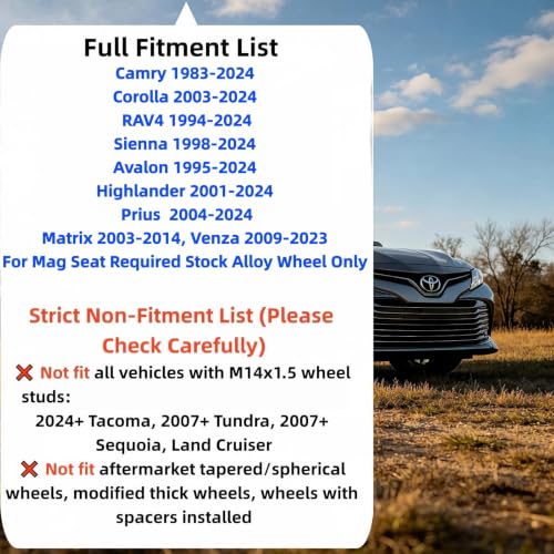00276-00900，M12x1.5 Wheel Lock Nuts, 37mm Height, Flat Mag Seat,Compatible with Toyota Avalon Camry Corolla Highlander RAV4 OEM Factory Aluminum Wheels。