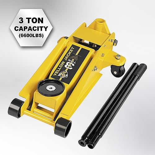 YELLOW JACKET Hydraulic Floor Jack, Quickly Lift Car Jack with Dual Pumps, Heavy Duty Steel Service Jack, 3 Ton (6600 lb) Capacity - color: Steel, size: 3T dual pump