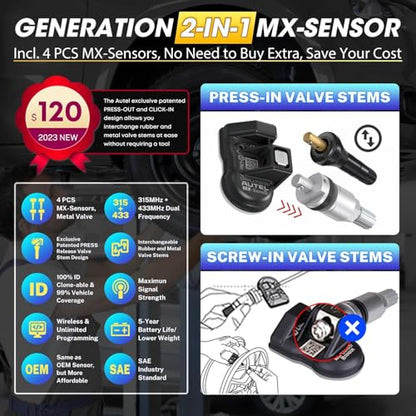 Autel MaxiTPMS TS508WF TPMS Programming Tool, w/ 4PCS ($120) MX Sensors