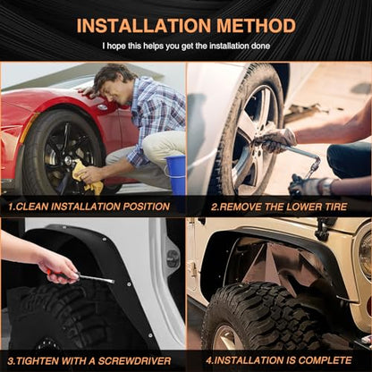 DREAMOTOR Fender Flares 6" Universal Fender Flares Black Flexible PP Material 4 PCS Wide Body Kit Wheel Arches for Cars, SUVs, Trucks & Off-Road Vehicles Compatible with Jeep Wrangler JK TJ Ford F-150 - style: Style 2