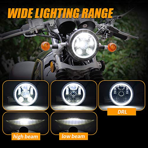 5.75 Inch Black Halo LED Headlight Fits Harley Sportster, Dyna & Softail - color: 5.75-Black-Halo