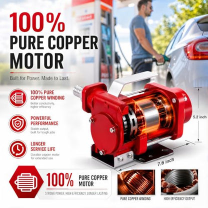 TOPWAY 12V DC Gasoline Fuel Pump 10GPM Self-priming Oil Transfer Pump With Handle, Overheat Protection, Explosion-Proof, Built-in Bypass, for Gasoline Fuel Diesel Kerosene Removal,Red - style: 12V 10GPM