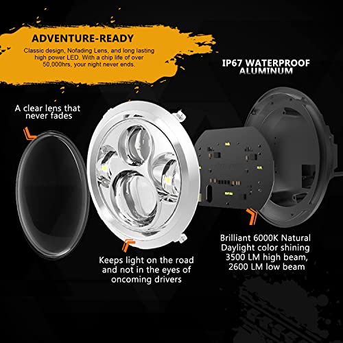 SUNPIE 7 inch Head light Compatible with H_arley Street Glide/Tri Glide, Compatible with Road King - color: Chrome